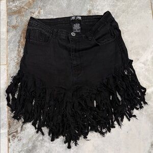 Chic Black Fringed Denim Shorts